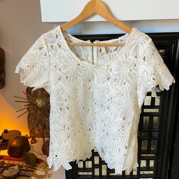 Japna Tops - Japna White Lace Short Sleeve Top